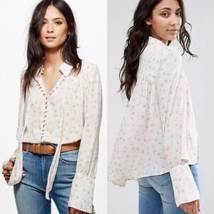 Free People Modern Muse Blouse Ivory Combo Floral Women's Small‎